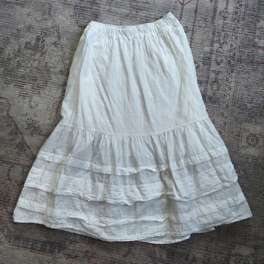 Madewell Pintuck Tiered Midi Skirt In Windowpane Pattern Size X Small White